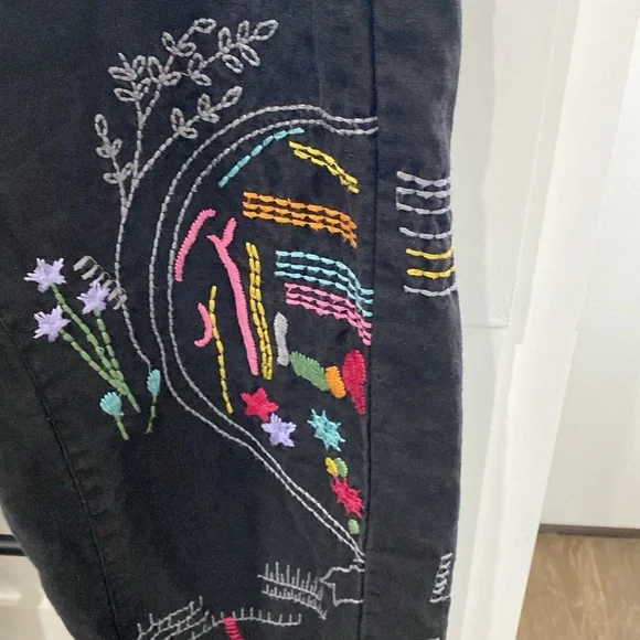Johnny Was, Pete & Greta Black Linen Embroidered Pants, XS - Picture 2 of 6